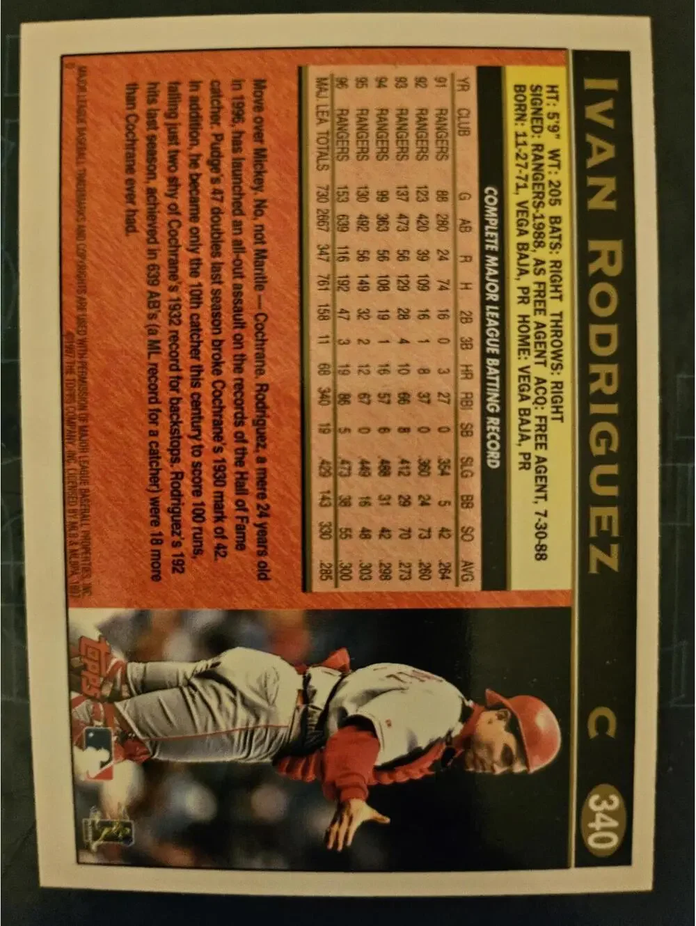 Ivan Rodriguez - HOF - 1997 Topps #352 - Rangers - RAW mint - Picture 2 of 2
